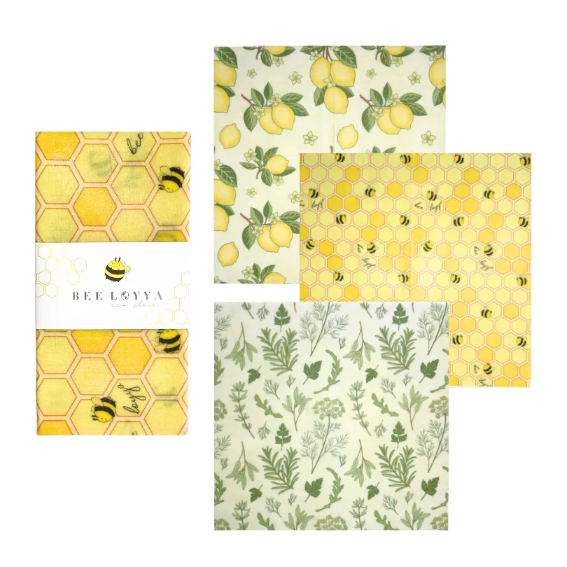 Set of 3 wrappers 35*35 cm "Honeycombs/lemons/greens" — Photo 3